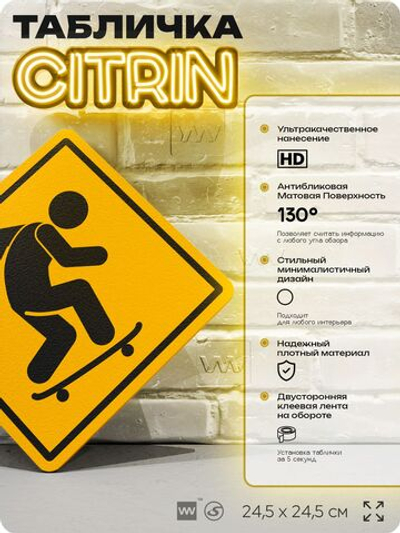 Табличка "Скейтер" шуточная прикольная табличка на дверь и стену, для офиса и дома, декоративный знак, 24,5х24,5 см, пластиковая, Айдентика Технолоджи