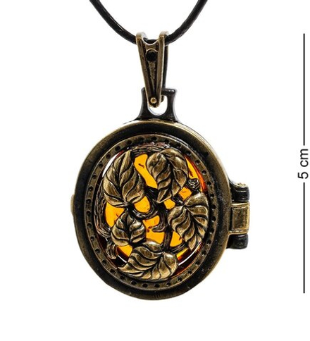AM-1805 Подвеска «Медальон Вьюнок» (латунь, янтарь)
