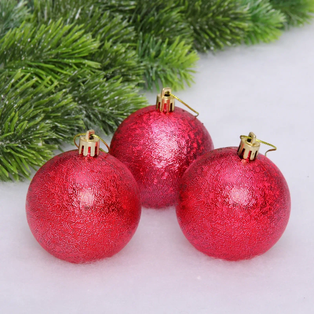 Новогодние шары 7см (набор 3шт) «Мягкий блеск», красный
