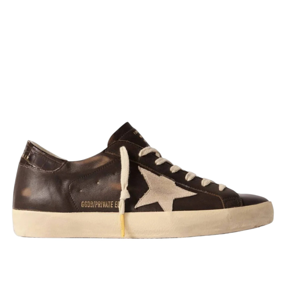 Женские кроссовки Super-Star Distressed Suede Trimmed Leather Brown