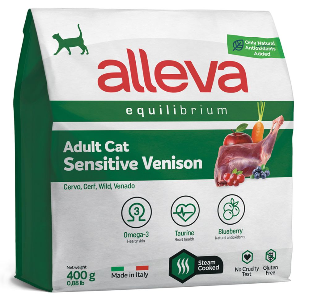 Alleva Equilibrium Сухой корм для кошек, при чувствительном пищеварении, с олениной 400г