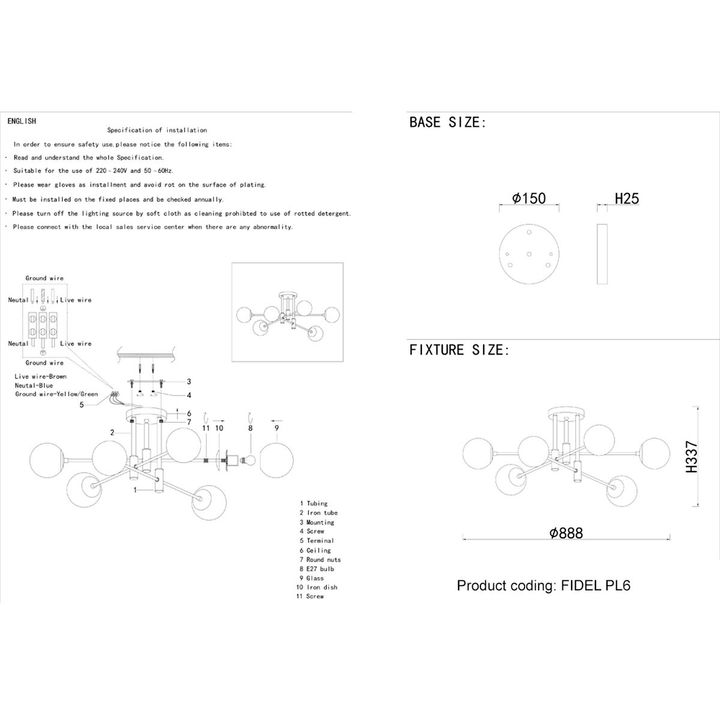 Потолочная люстра Crystal Lux Fidel PL6 Black