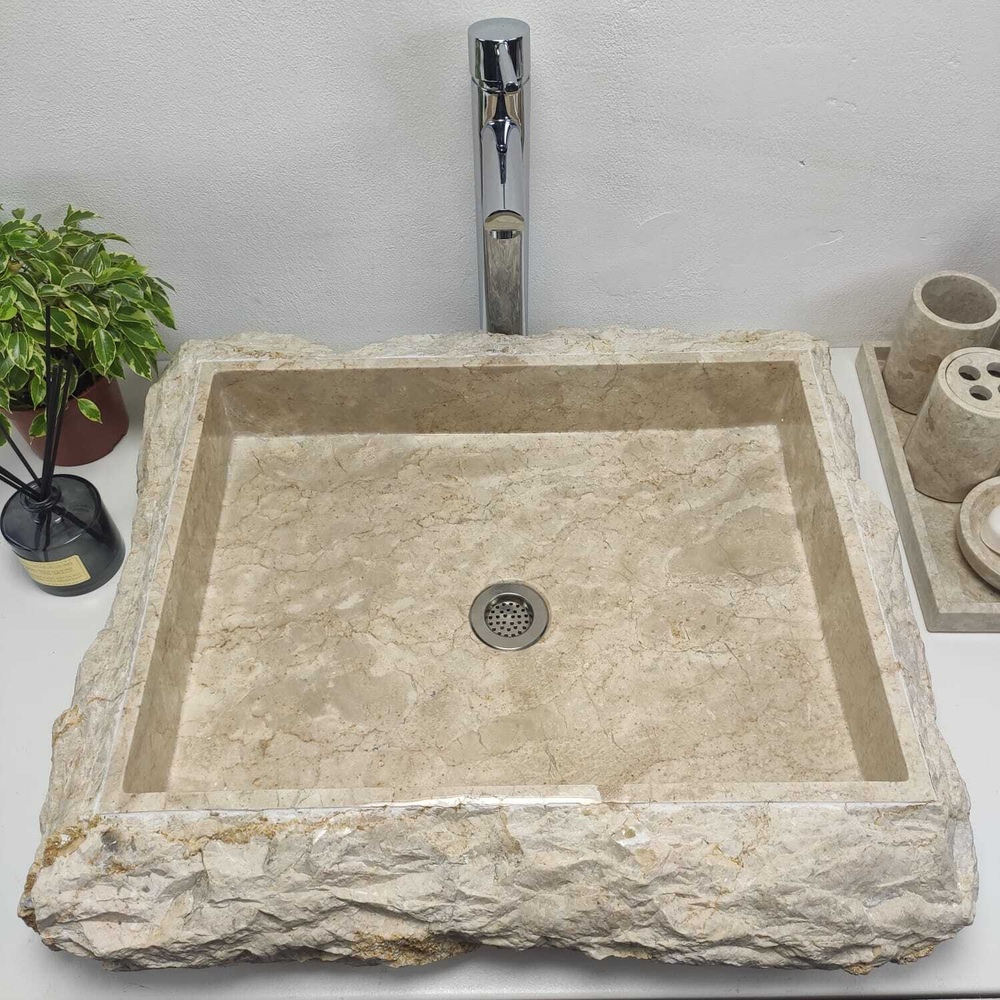 Раковина из мрамора Rectangle Erozy Cream SM-60914 60*50*15