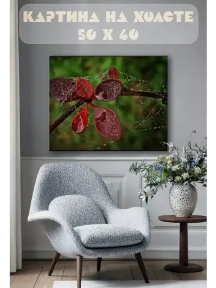 Картина на стену 40 X 50 Листья и роса
