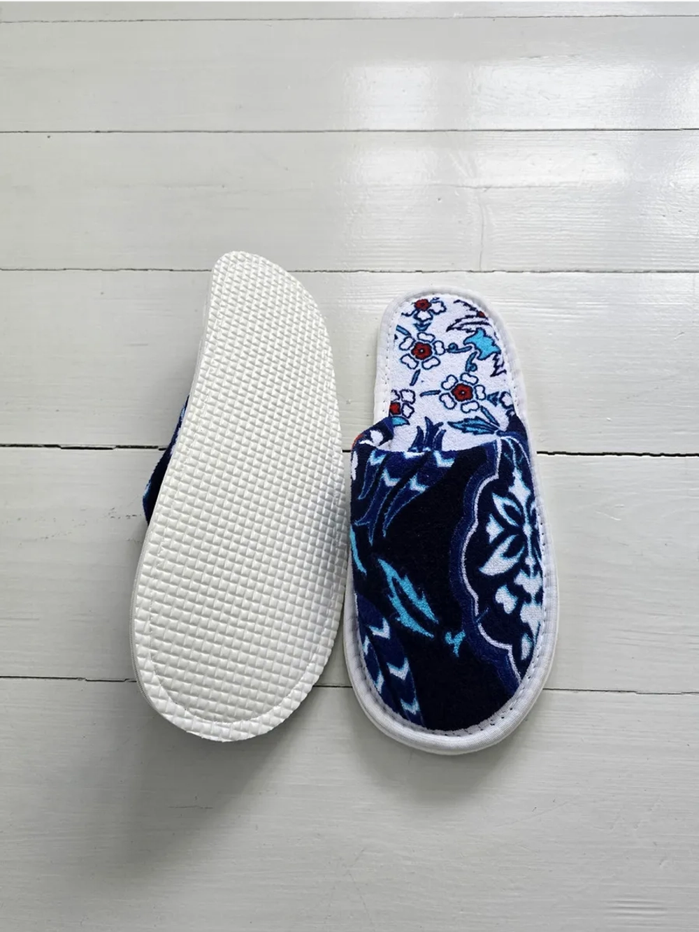 Тапочки махровые синий узор