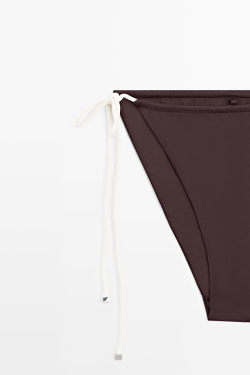 Massimo Dutti Плавки бикини с контрастными завязками, коричневый