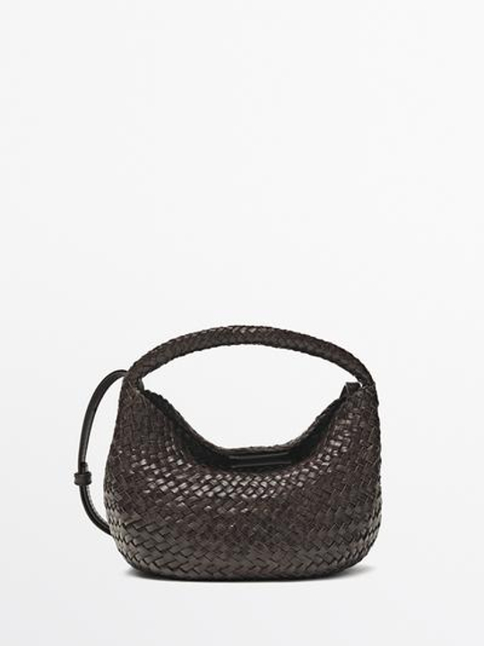 Massimo Dutti Мини-сумока из плетеной кожи наппа, коричневый