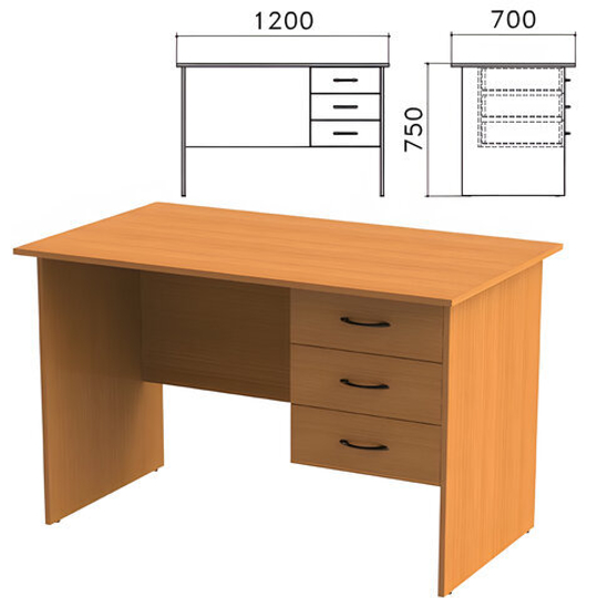 Стол письменный "Фея", 1200х700х750, тумба 3 ящика, цвет орех милан, СФ10.5