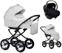 Детская коляска Indigo Barbara Eco Classic 3 в 1 с автокреслом Avionaut Cosmo Be05 белая кожа