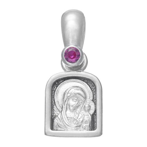 Образок из серебра/Чернение/С подвижным ухом/Казанская БМ/Со вставкой из фианитов