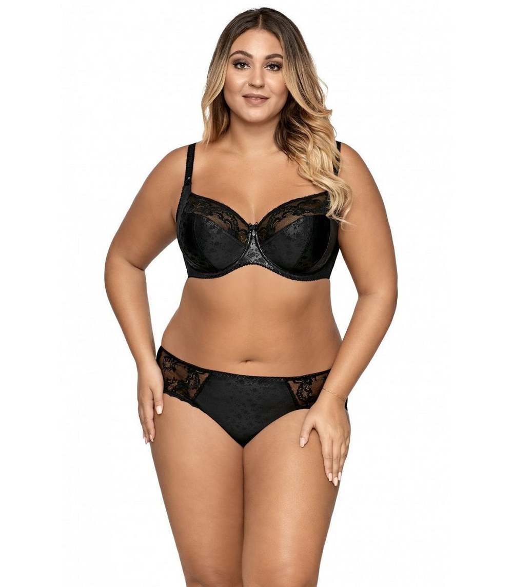 Бюстгальтер plus size с мягкими чашками с цветочным орнаментом (Размер: 75L) (Цвет: черный)