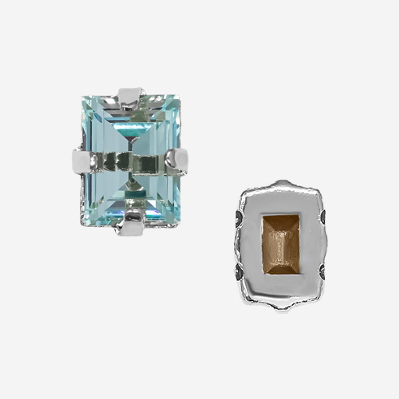 Кристалл Прямоугольник (Step Cut Fancy Stone) в цапах, оттенок "Аквамарин"/"Aquamarine", 9*7мм, родирование