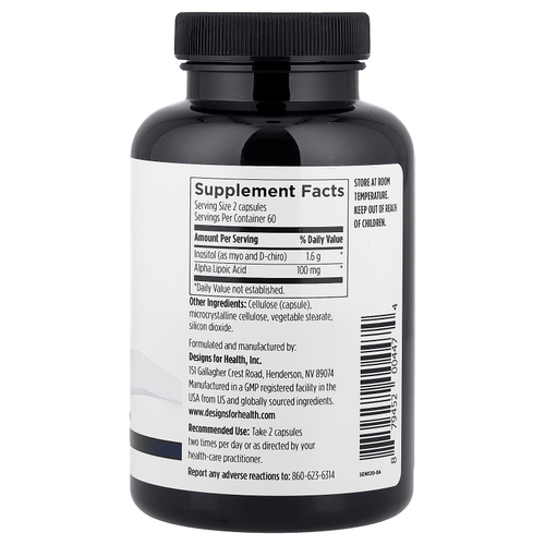 Designs For Health, Sensitol™, мио-инозитол, D-хироинозитол и АЛК, 120 вегетарианских капсул