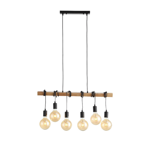 SL1142.403.06 Светильник подвесной Черный, Светлое дерево E27 6*60W