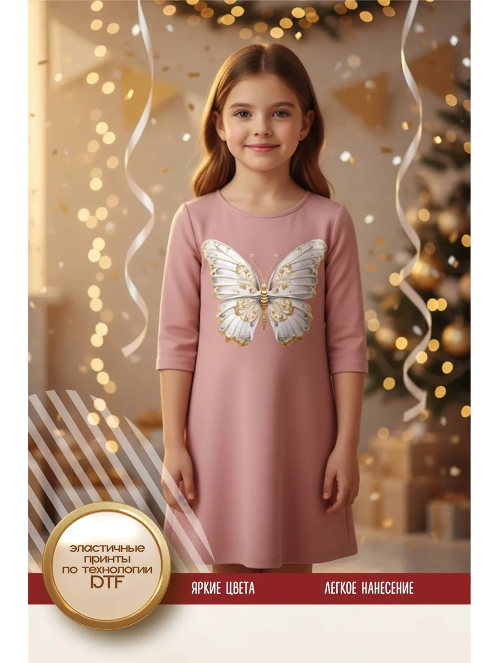 Термонаклейка на одежду, термопринт Бабочка золото