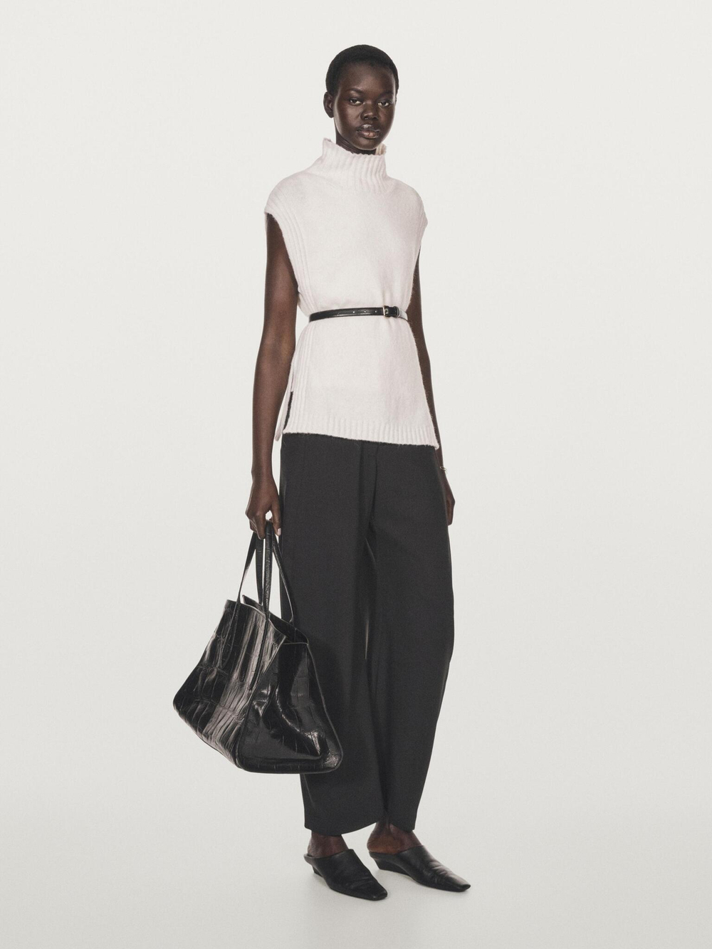 Massimo Dutti Накидка без рукавов с высоким воротником, натуральный/кремовый