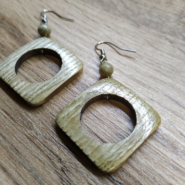 Серьги Ромб, дерево, цвет бежевый