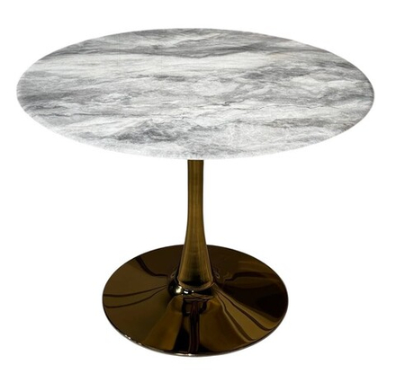 Стол обеденный Ist Casa круглый Остин, 100х76 см, светло-серый мрамор, золото