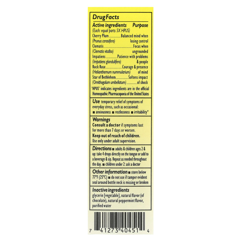 Bach, RESCUE Remedy®, капельница, для снятия стресса, шоколад и перечная мята, 20 мл (0,7 жидк. Унции)