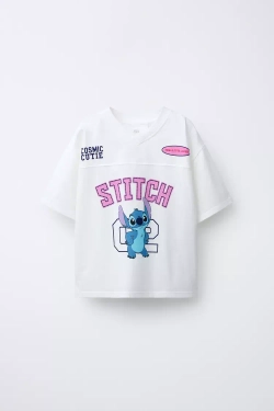 ZARA ФУТБОЛКА VARSITY LILO & STITCH © DISNEY, БЕЛЫЙ