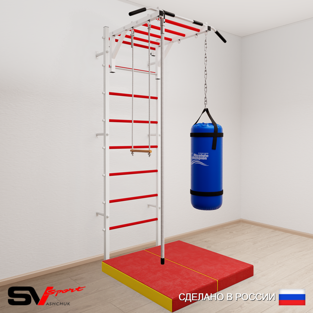 Шведская стенка Sv Sport усиленная 6356 (Турник рукоход/Канат/Трапеция/Цепь/Мешок 22кг/Мат 1м)