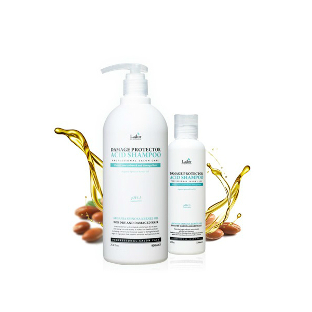 Шампунь для окрашенных и поврежденных волос с аргановым маслом Lador Damaged Protector Acid Shampoo, 900 мл.