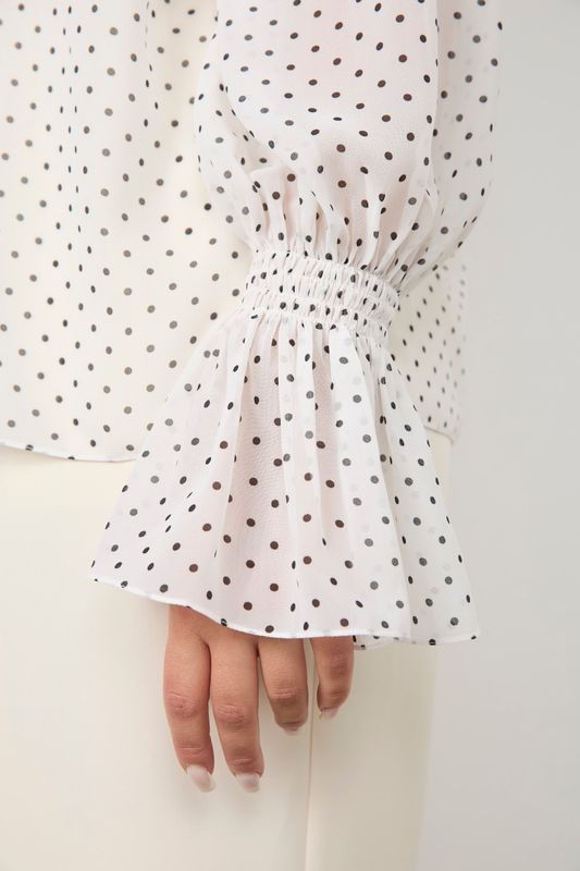 Блузка с открытыми плечами, принт горох