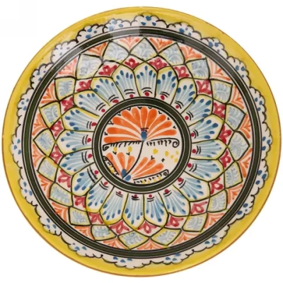 Тарелка плоская 22см желтая Риштанская Керамика