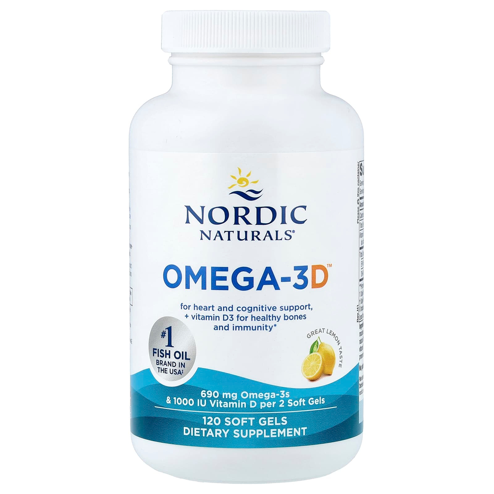 Nordic Naturals, Omega-3D™, омега-3 с витамином D, с лимонным вкусом, 120 капсул