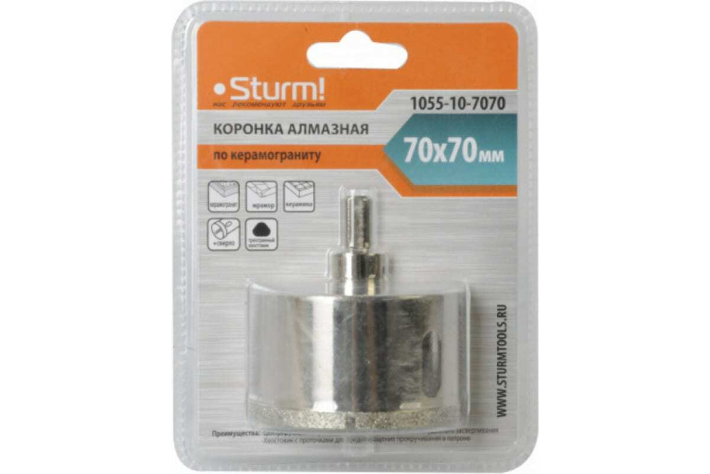 Коронка алмазная (70х70 мм; хв-к с проточкой) Sturm 1055-10-7070