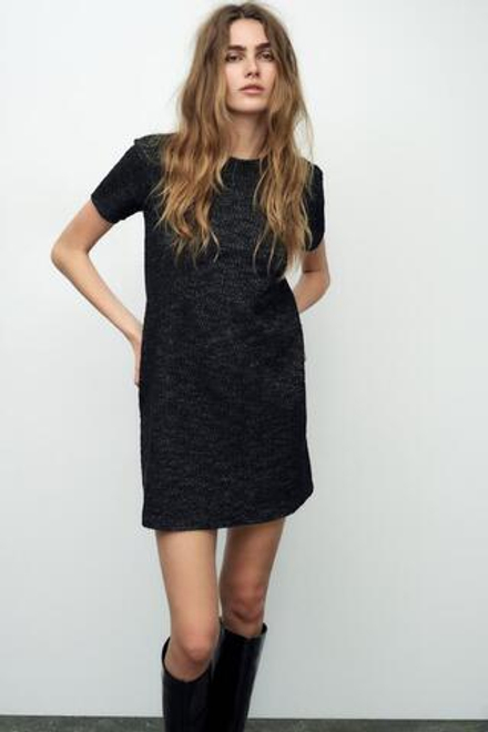 ZARA КОРОТКОЕ ПЛАТЬЕ ИЗ РЕЛЬЕФНОЙ ТКАНИ, ЧЕРНЫЙ