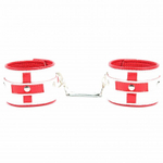 Бело-красные кожаные наручники Медсестричка (Цвет: белый с красным)