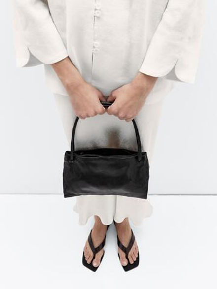 Massimo Dutti Маленькая сумка из кожи наппа с отделениями, черный
