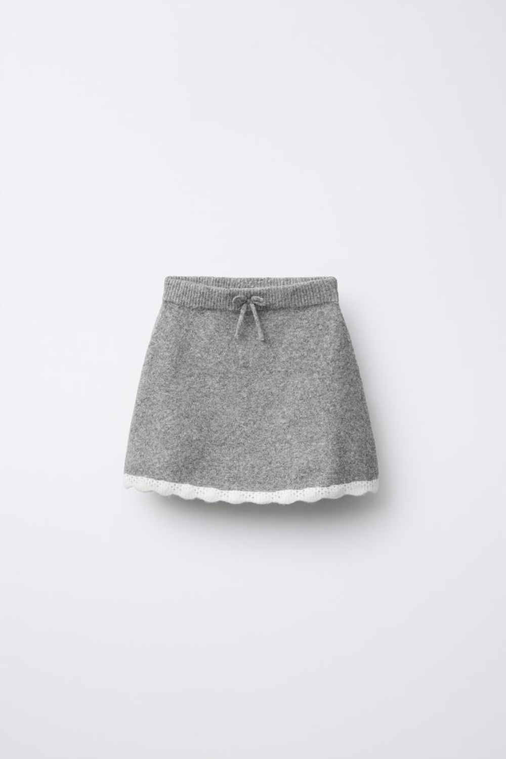 ZARA ТРИКОТАЖНАЯ ЮБКА С ОТДЕЛКОЙ КРЮЧКОМ, МЯГКИЙ СЕРЫЙ