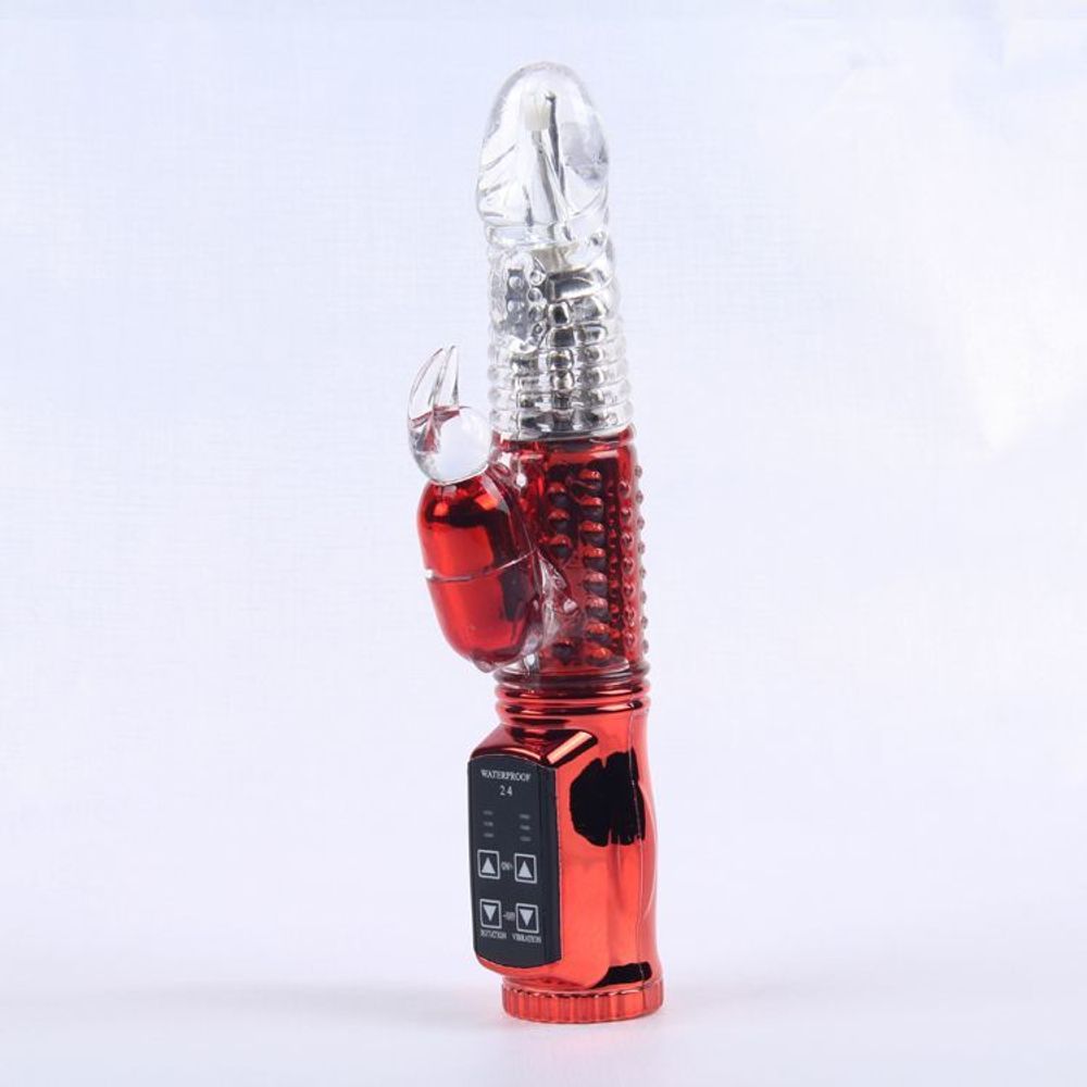 Красный вибратор с 24 режимами вибрации и ротации - 21 см.