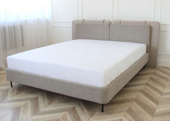 Кровать двуспальная Hub 160 см (бежевый, экокожа, рогожка)