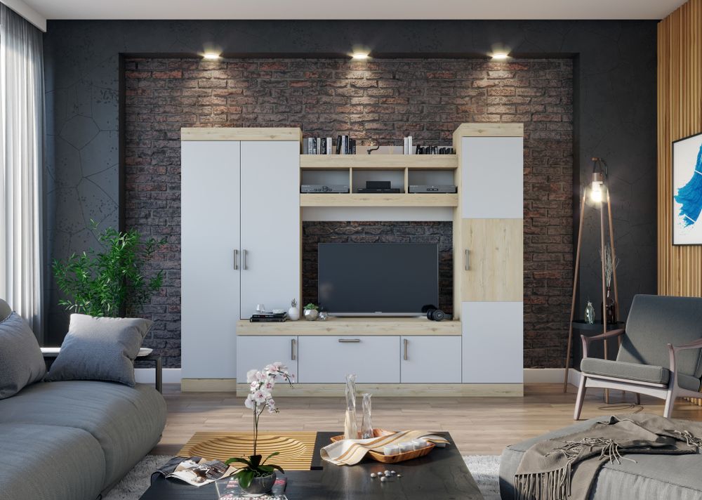 Гостиная "Милана-2" (гаскон пайн/белый лофт), ЛДСП, Велес