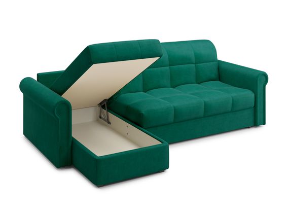 Диван угловой с оттоманкой Палермо 1,2 - Velutto 33 изумрудный/кант 33 изумрудный