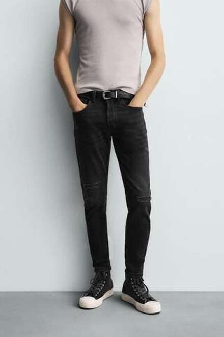 ZARA ДЖИНСЫ SKINNY FIT С РАЗРЕЗАМИ, УГОЛЬНЫЙ