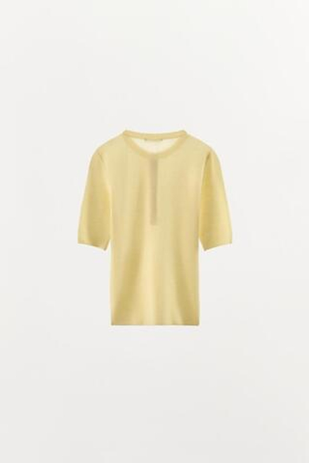 ZARA ФУТБОЛКА ИЗ ХЛОПКОВОЙ СМЕСИ С ПУГОВИЦАМИ, ЖЕЛТЫЙ