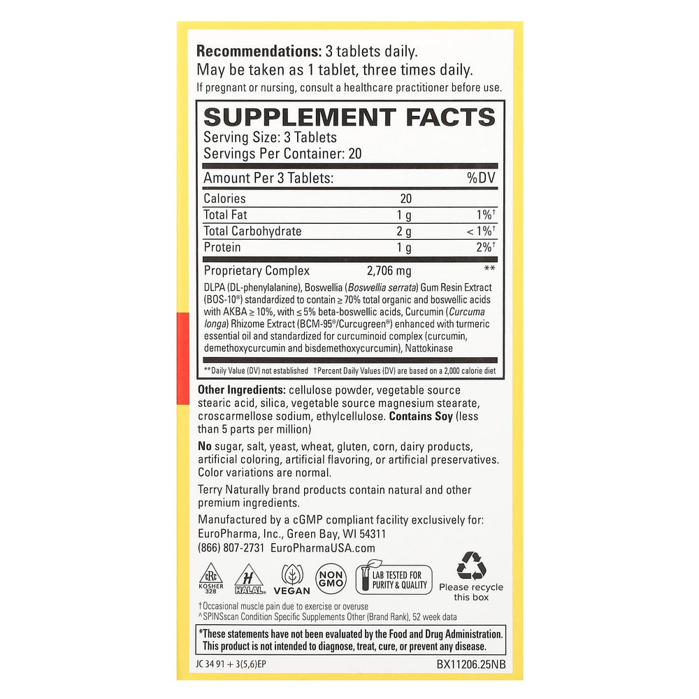 Terry Naturally, Curamin, обезболивающее, 60 таблеток