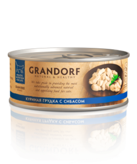 Grandorf 70г Влажный корм для кошек Chicken & Seabass, беззерновой, куриная грудка с сибасом