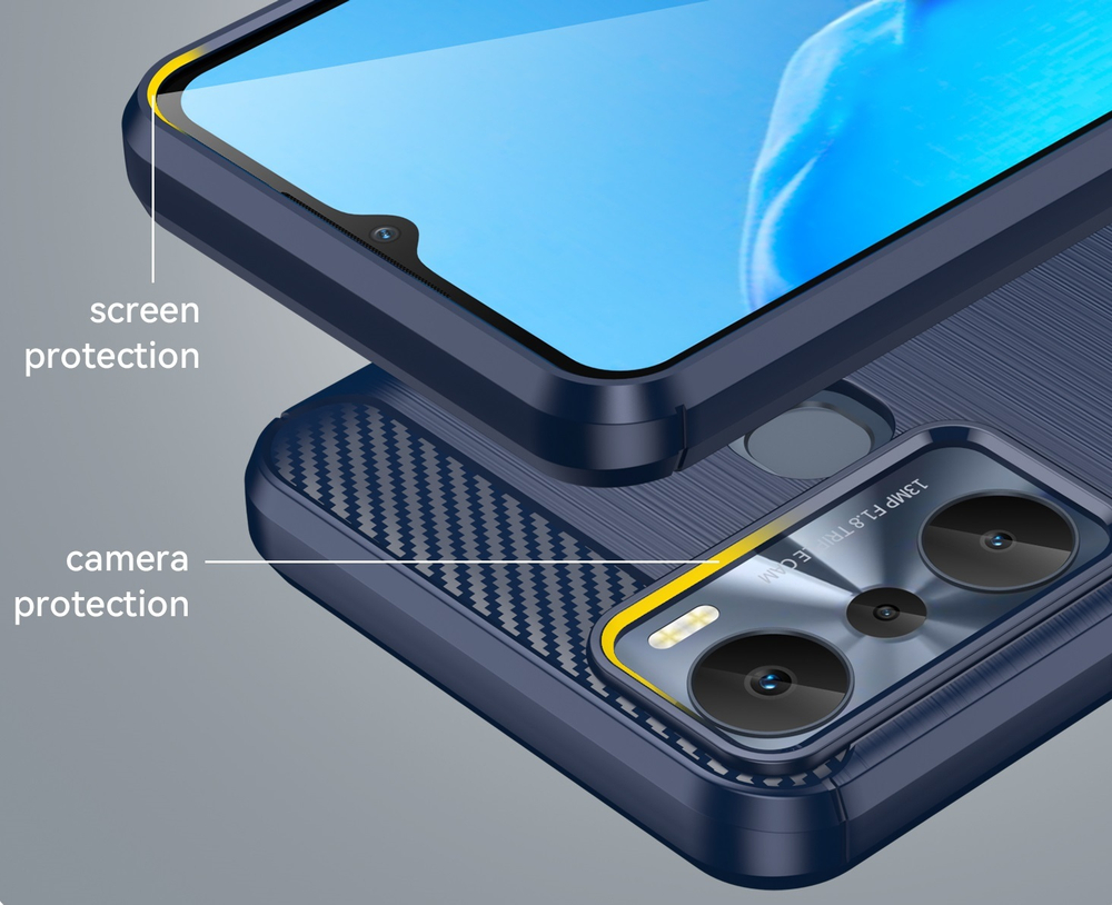 Защитный чехол синего цвета в стиле карбон на смартфон Infinix Hot 20i, мягкий отклик кнопок, серия Carbon от Caseport
