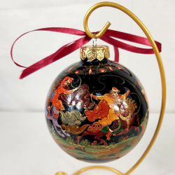 Шар новогодний с ручной росписью Палех "Охота" в коробке