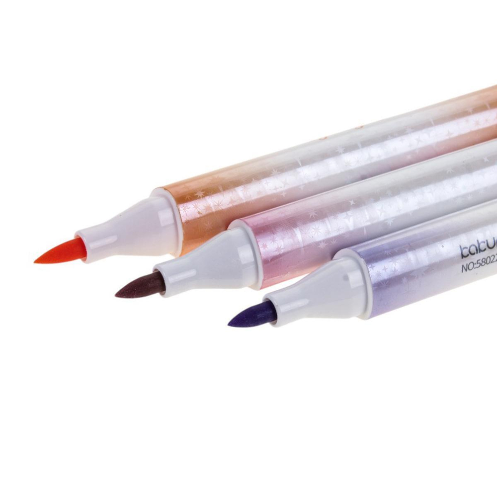 Набор текстовыделителей 3шт. 2-х стор,1 стор-кисточка,цв.пастель, 2 стор-с блестк. голубой