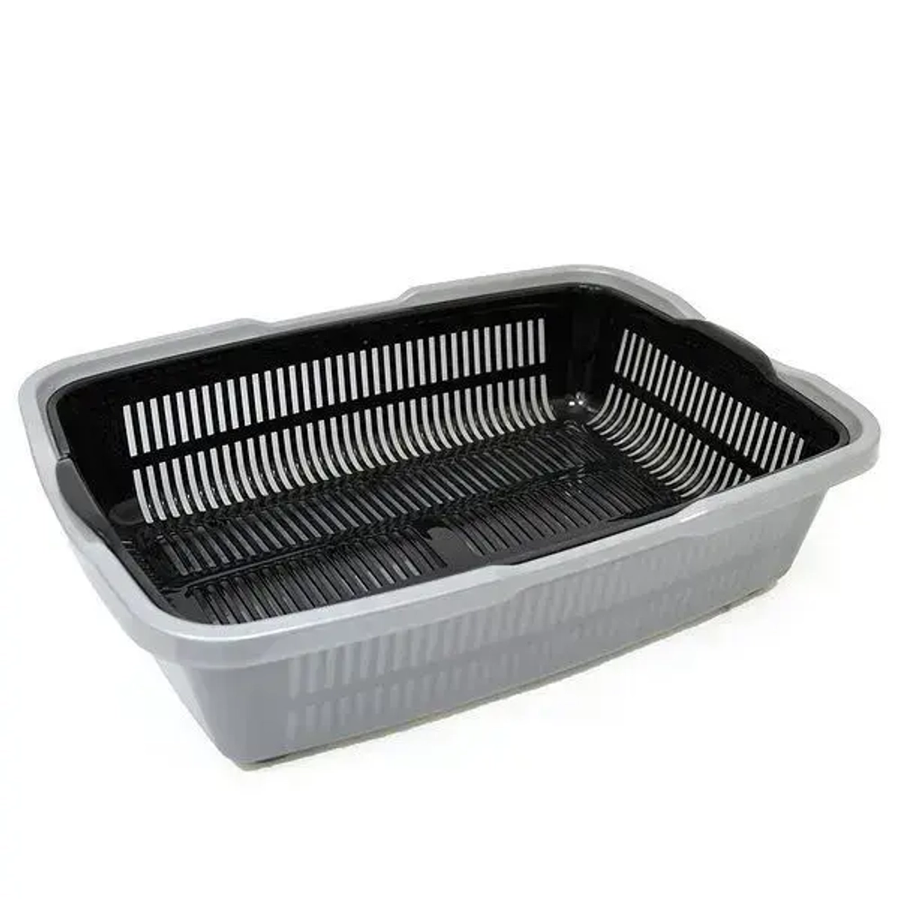 Туалет для кошек большой с сеткой черное серебро