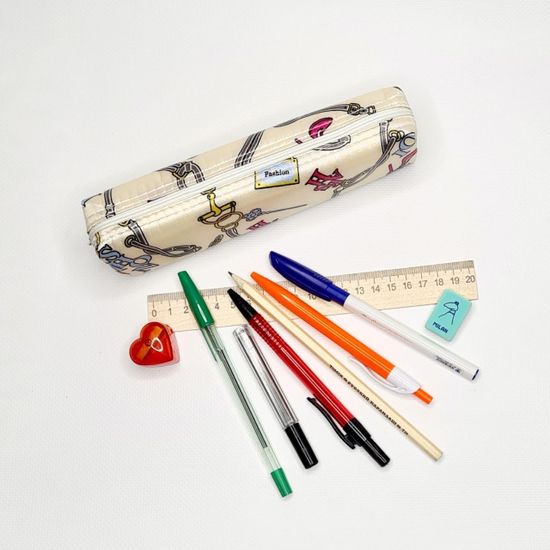 Школьный пенал с 2 отделениями, сиреневый, 11 предметов