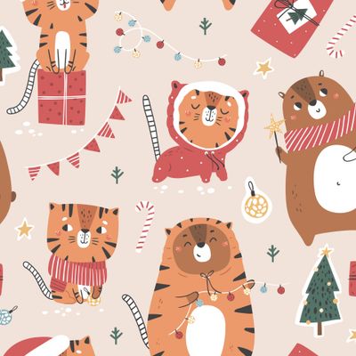 Новогодний тигрёнок и мишка