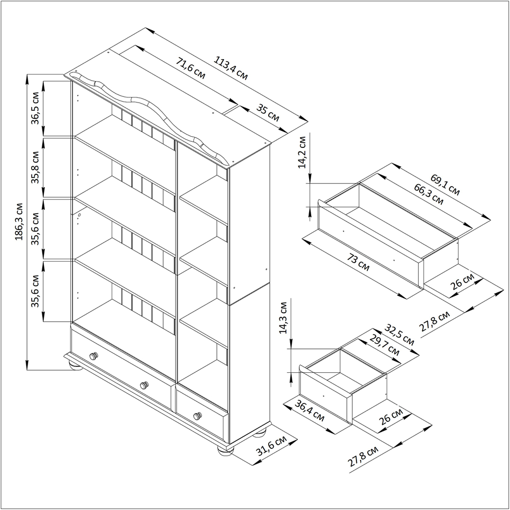 Шкаф витрина, 113х32х186, Бритта, буфет для кухни, трехдверный, бейц, стеклянный, с полками, из массива дерева, Dipriz