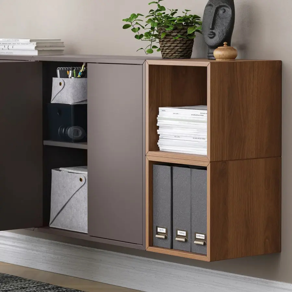 Настенная откидная консоль - EKET IKEA/ЭКЕТ ИКЕА, 175x35x70 серый/коричневый